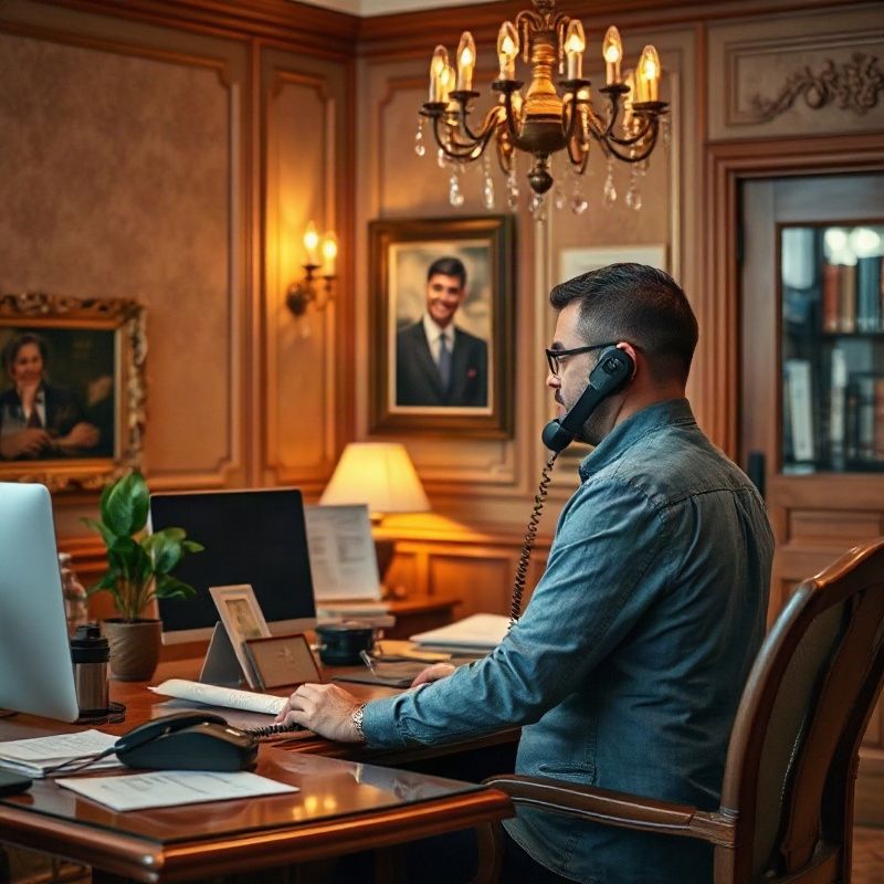 An agent responds to a client at a desk in a Žilina office